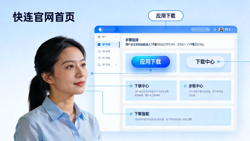步骤二示意图：在快连官网首页点击应用下载导航按钮进入下载中心