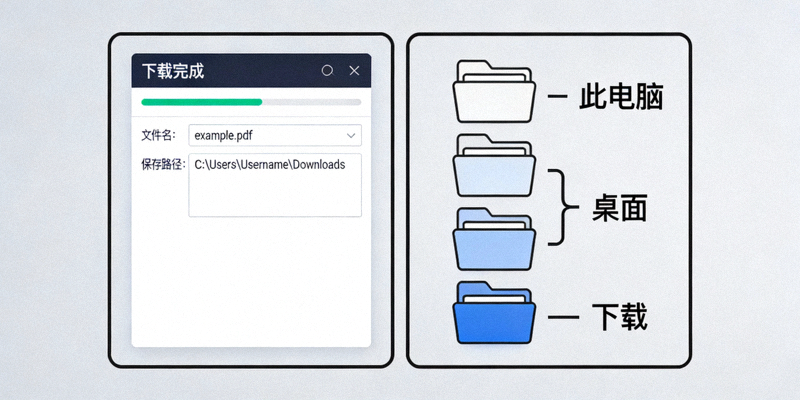 浏览器下载文件窗口与文件保存路径示意图
