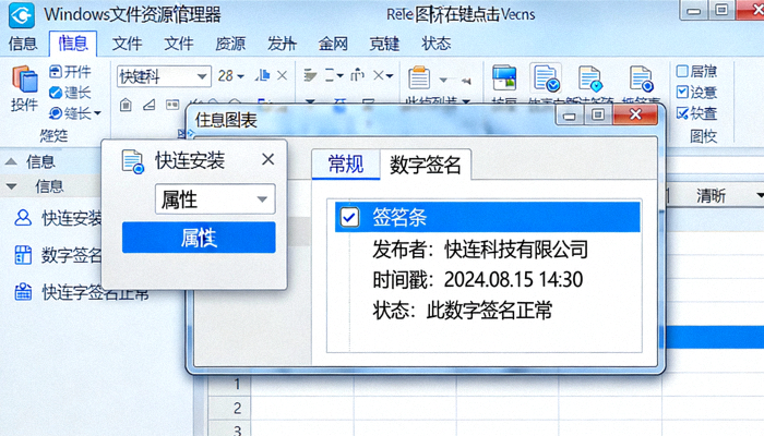 Windows系统下检查快连安装文件属性与数字签名示意图
