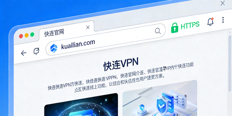 在浏览器中输入快连官网网址并确认HTTPS安全锁标志的示意图